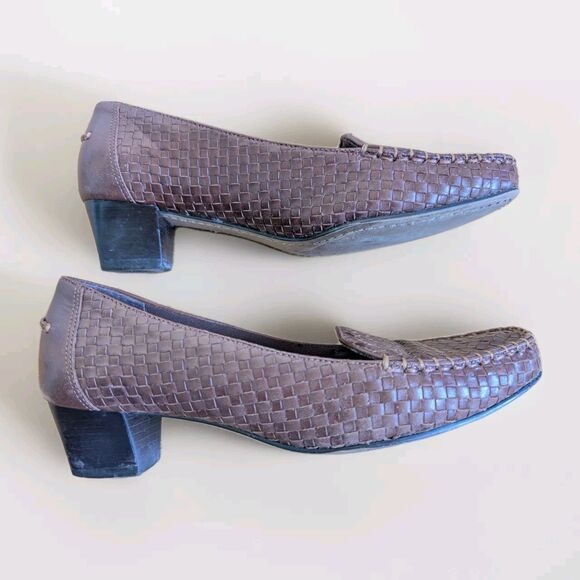 Trotters Women’s 7.5M Brown Leather Woven Loafers Slip-On Block Heel Shoes - Picture 2 of 12